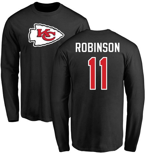Men Kansas City Chiefs #11 Robinson Demarcus Black Name and Number Logo Long Sleeve T-Shirt